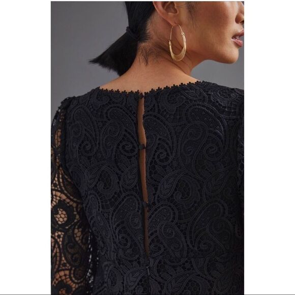 NEW Anthropologie Maeve Embroidered Bell Sleeve Black Lace Mini Dress Size 2 & 6 - Picture 5 of 5